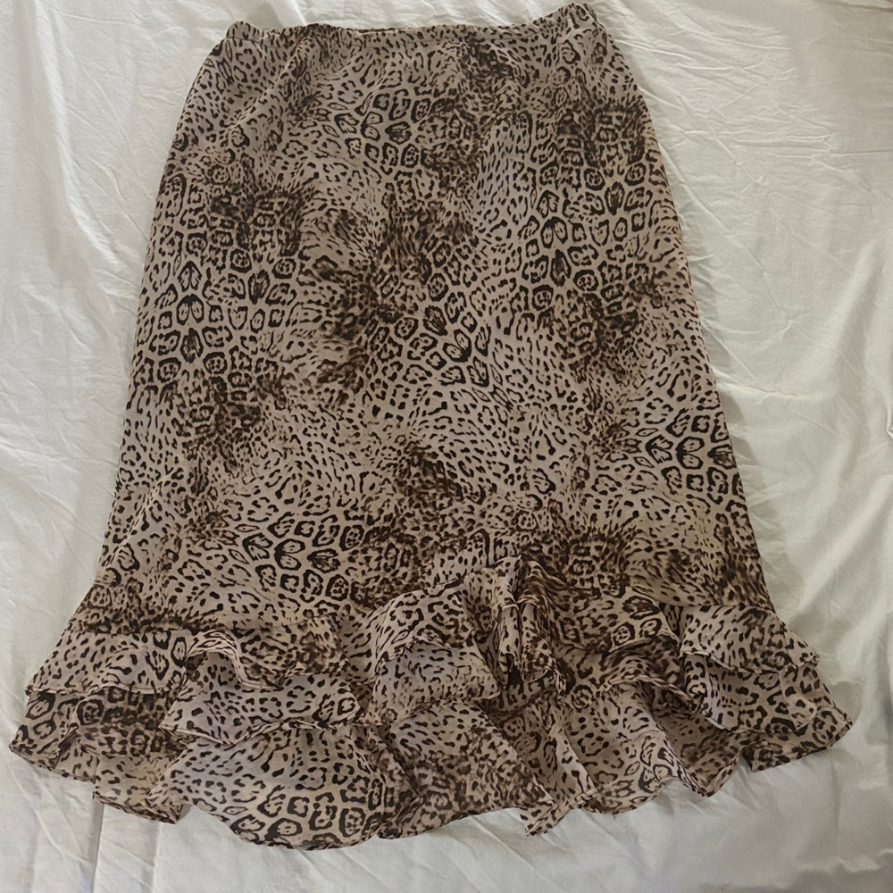 Vintage 90s Leopard Print Ruffle Hem Skirt